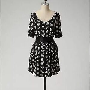 Anthropologie Maeve Cavorting Canines Silk Dress Tunic Black White Dogs size M